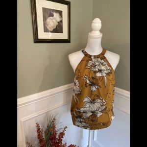 PLUMBERRY Yellow Floral Print Tank Top Size S